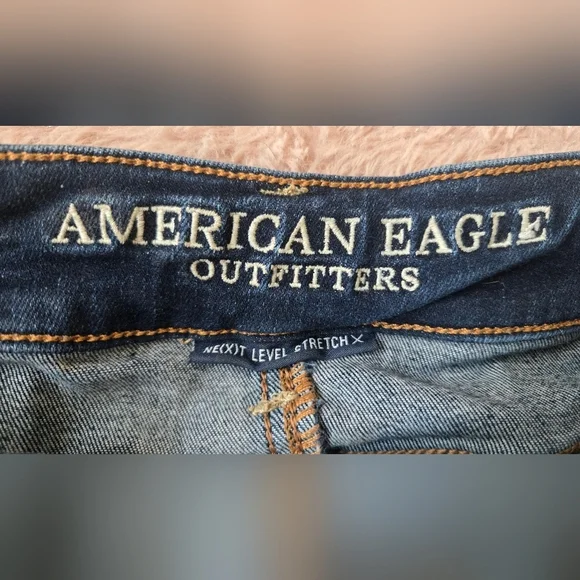 American Eagle Outfitters Dark Blue Distressed Jean Shorts - Picture 2 of 4